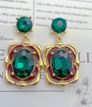 Enamel Glaze Vintage Geometric Emerald Glass Earrings