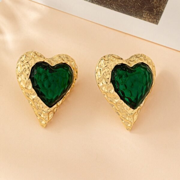 Vintage Green Lava Heart Glass Texture Earrings