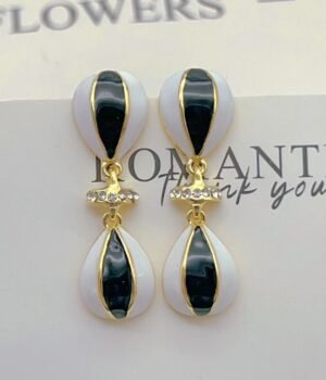 Vintage Balloon Water Drop Stripes Jewelry Black And White Striped Enamel Earrings