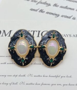 Black Glaze Drop Baroque Earrings Vintage