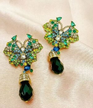 Vintage Colored Diamonds Inlaid Butterfly Shape Earrings