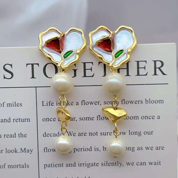 Vintage Baroque Imitation Pearl Heart Rose Earrings