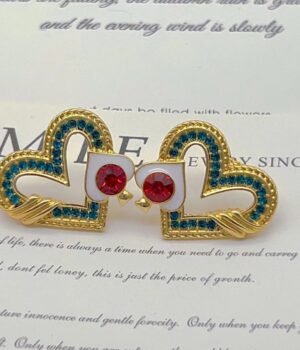 Vintage Diamond Inlaid Enamel Glaze Heart Earrings