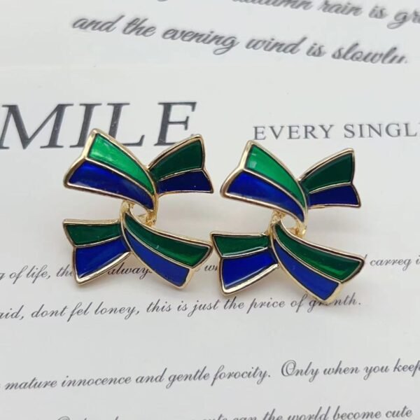 Colorful Oil-Drip Bow Three-Dimensional Earrings
