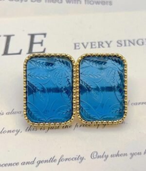 Vintage Blue Glazed Bas-Relief Earrings