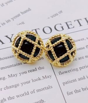 Hollow Three-Dimensional Checkered Semicircular Black Resin Earrings