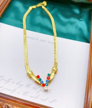 Vintage Color Diamond Inlaid Electroplated Real Gold Clavicle Chain Necklace