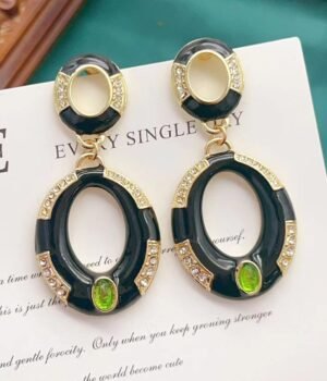 Black Gold Vintage Enamel Diamond inlaid Earrings