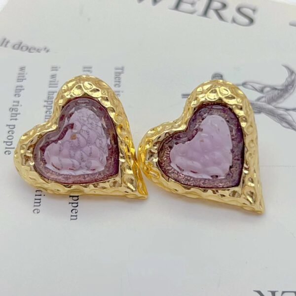 Vintage Purple Lava Heart Glass Texture Earrings