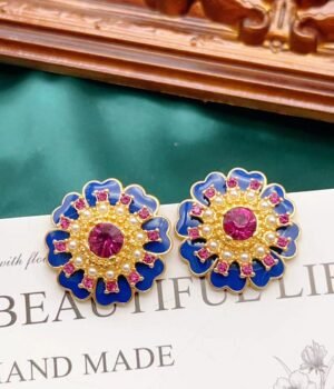 Enamel Flower Pearl Earrings