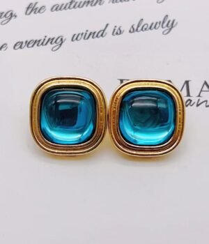 Vintage Blue Glass Square Earrings