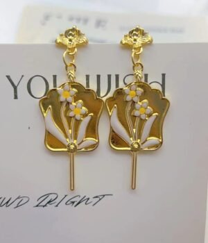 Cheongsam Enamel Glaze Flower Fan Earrings