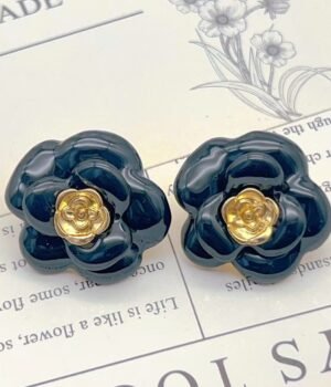 Blue And Black Enamel Rose Earrings