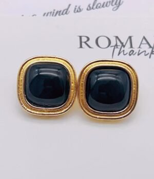 Vintage Black Glass Square Earrings