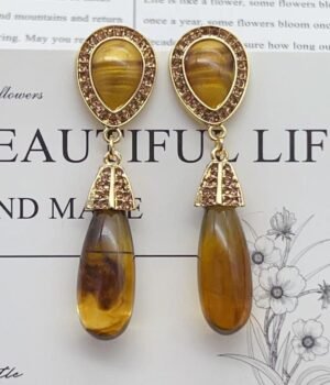 Vintage Imitation Amber Water Drop Glass Earrings