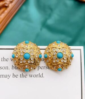 Vintage Auspicious Cloud Pattern Turquoise Round Earrings