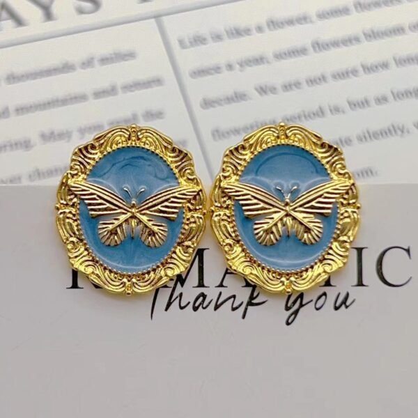 Vintage Haze Blue Butterfly Enamel Earrings