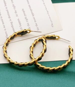 Vintage Leather Braided C-Shaped Circle, Copper-Plated Gold