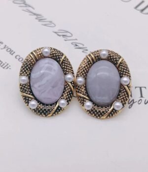Vintage Resin Texture Oval Earrings