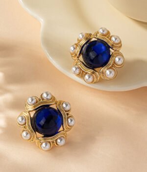 Vintage Imitation Pearl Resin Blue Earrings