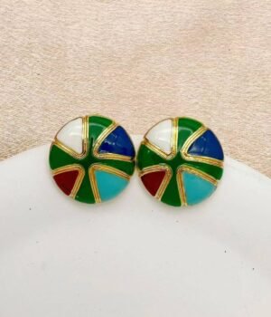 Vintage Enamel Round Multi-Color Earrings