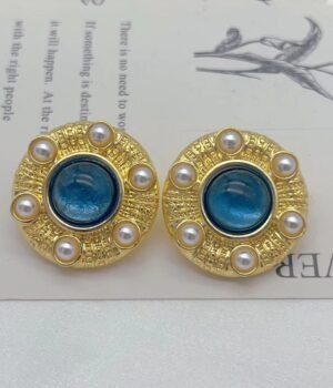 Geometric Round Glass Earrings Imitation Pearls Vin Tage