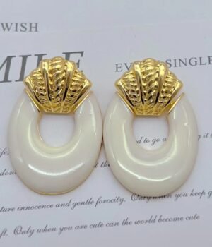 Gold Shell Shape Drip Glaze Geometric Hollow White Circle