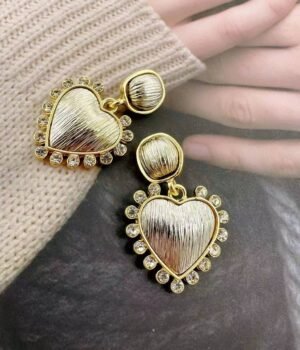 Vintage Silver Heart Diamond Earrings Electroplated Brushed Earrings