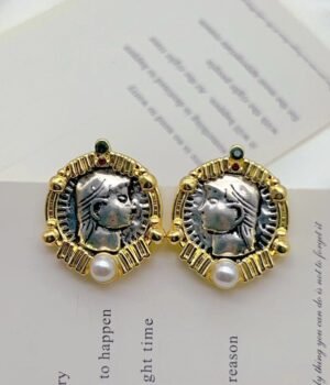 Vintage Imitation Pearl Roman Head Earrings