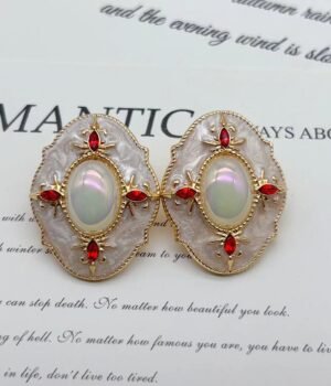 White Baroque Enamel Vintage Earrings