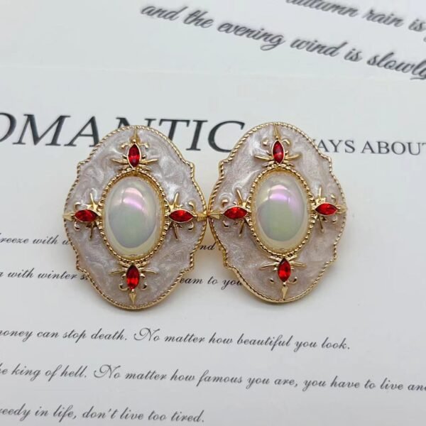 White Baroque Enamel Vintage Earrings