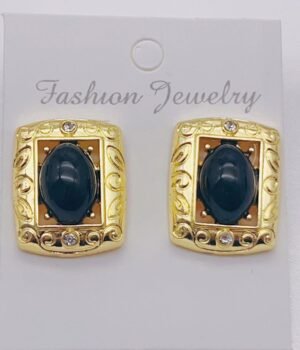 V Intage Square Geometric Black Glass Texture Earrings