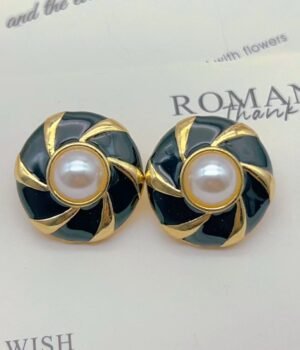Vintage Geometric Round Enamel Earrings