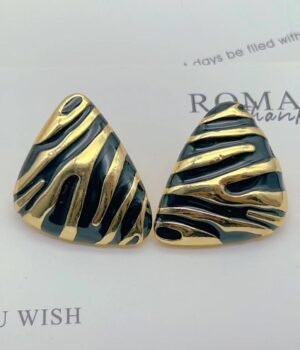Vintage Twill Black And Gold Zebra Pattern Triangle Earrings For Women