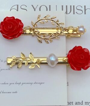 Asymmetrical Hairpin Rose Imitation Pearl Elegant Vintage Frog Clip Side Clip
