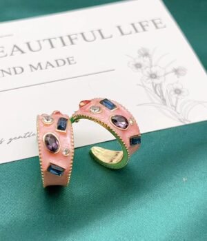 Vintage Glass Micro-Inlaid Pink Enamel Earrings