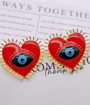 Vintage Black Eyes Red Enamel Heart Earrings
