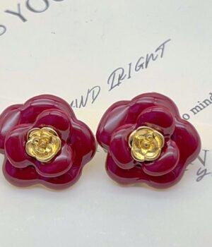 Rose Red Enamel Flower Earrings