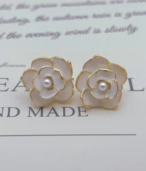 Dropping Glaze Camellia Imitation Pearl Summer Earrings