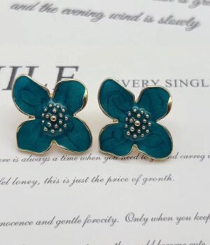 Blue Quicksand Enamel Earrings With Lily Feel