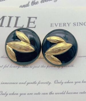 Bamboo Leaf Gold And Black Earrings Round And Elegant