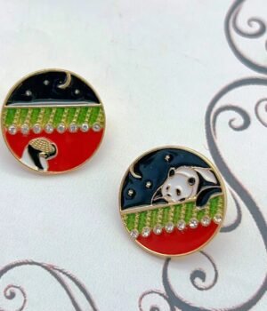 Palace Wall Panda Asymmetrical Drip Glaze Enamel Earrings