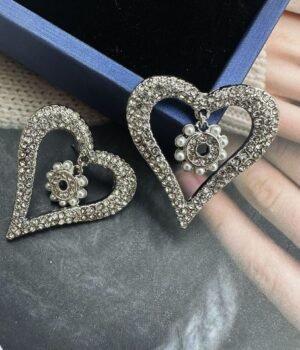 Heart Diamond Flower Pendant Earrings