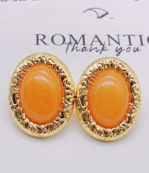 Vintage Yellow Oval Resin Gold Texture Earrings