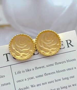 Resin Inlaid Champagne Rose Earrings Round Camellia Earrings