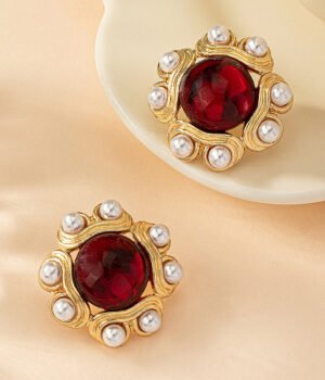 Vintage Imitation Pearl Resin Red Earrings