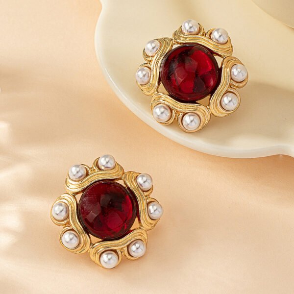 Vintage Imitation Pearl Resin Red Earrings