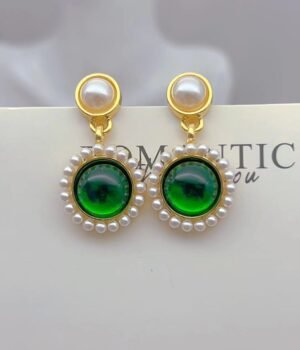 Pearl Vintage Geometric Green Earrings