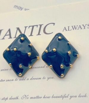 Blue Square Enamel Earrings