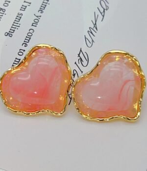 Peach Pink Heart Vintage Glass Irregular Texture Earrings